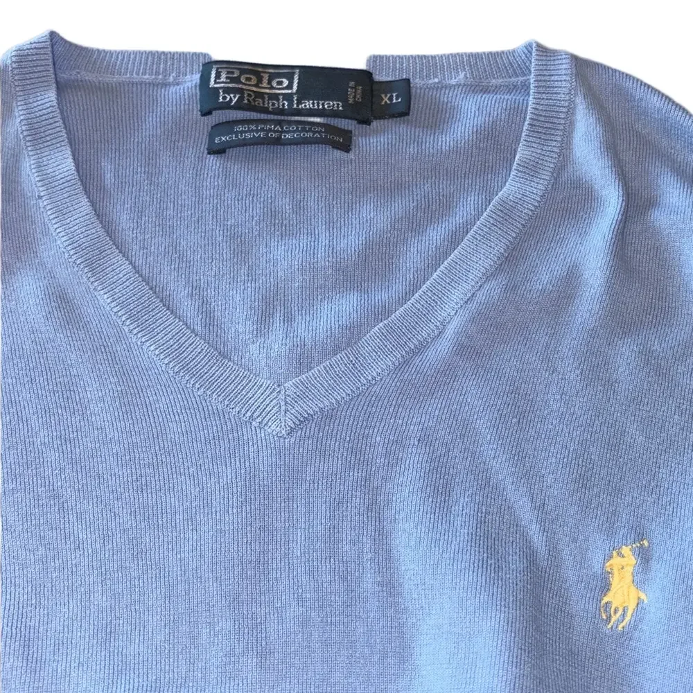Polo Ralph Lauren Men Pima Cotton V Neck light Blue Sweater Size XL